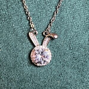 Elegant Silver CZ Bunny Pendant Necklace Perfect for Easter!